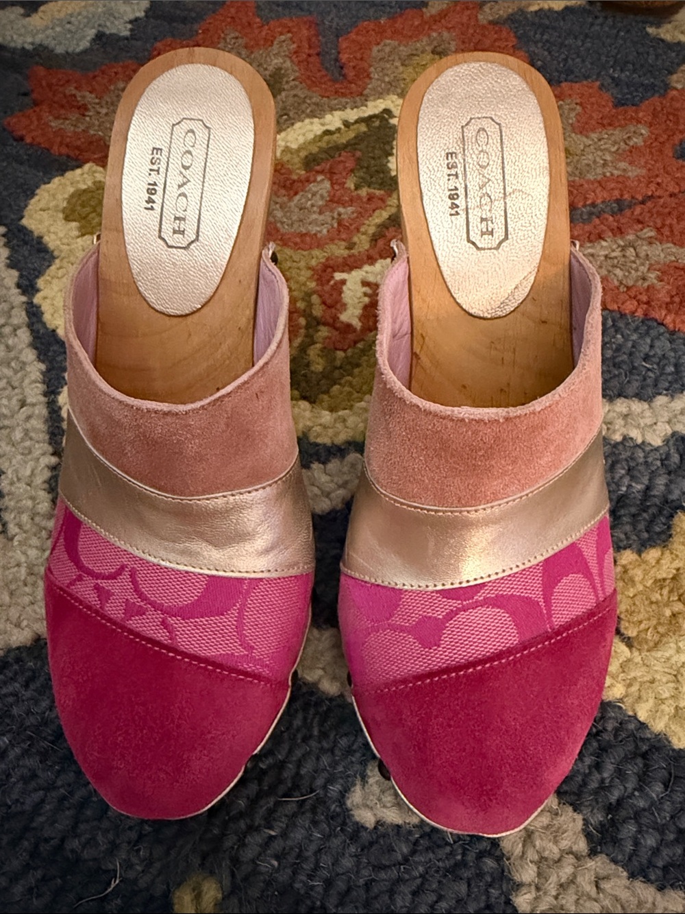 Coach Pink Mixed-Material Slip-On Mules